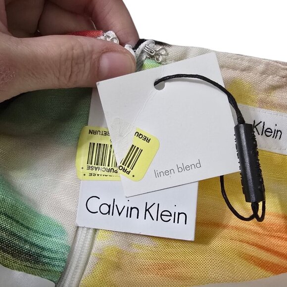 Calvin Klein NWT Sleeveless Abstract Linen Blend Sheath Dress Sz 8 - Picture 10 of 13